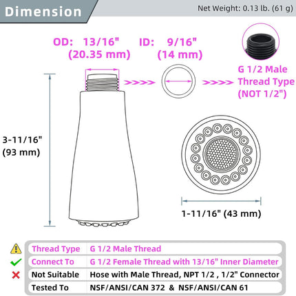 Kitchen Faucet Head Replacement – G 1/2 & 13/16 Inch, Brushed Nickel, 3 Modes