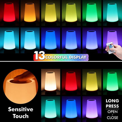 Touch Night Light with 13 RGB Colors, 5 Brightness Levels, Bedroom Lamp