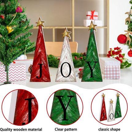 3pcs Wooden Christmas Trees – Farmhouse Decor with Gold Stars for Tabletop Display