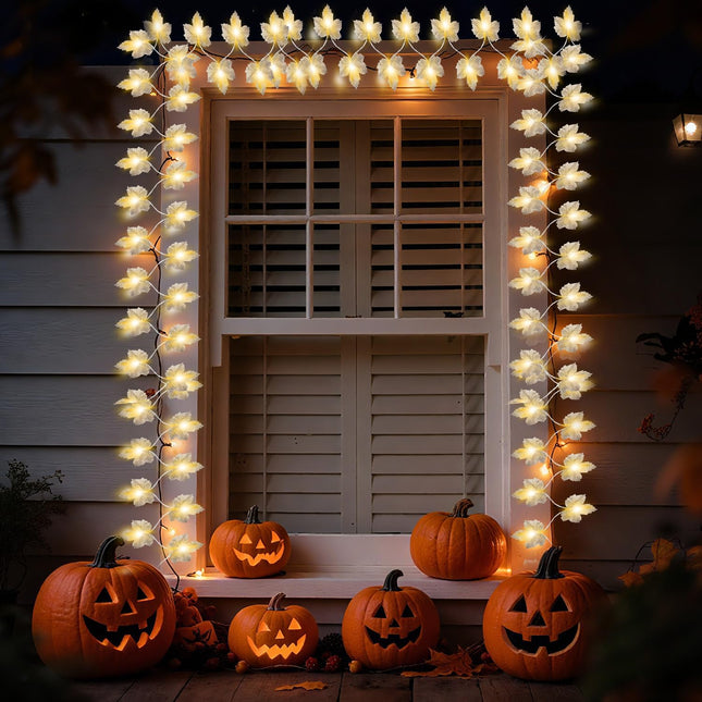 Autumn Fall Leaf Garland – 2 Pack, 20ft, 40 LED, Battery-Operated Indoor & Outdoor Decor