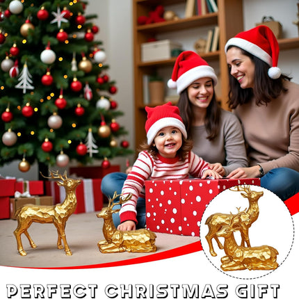 2PCS Golden Facets Reindeer Figurines Small Indoor Christmas Decor