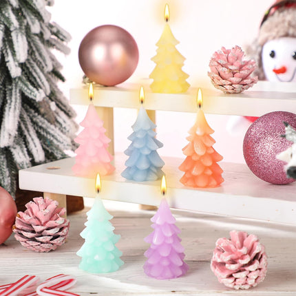 6 Pcs Pastel Christmas Tree Candles – 2.4" Mini Candy Wax Table Decor