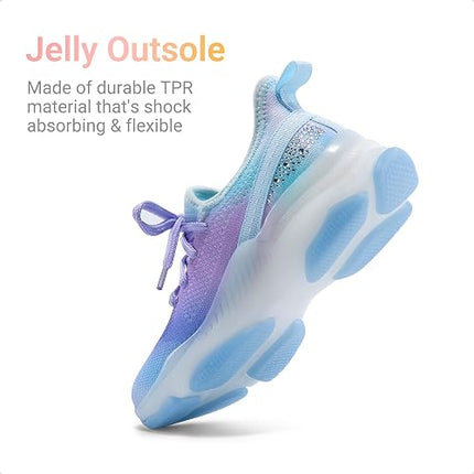 Girls Slip-On Sparkle Sneakers Lightweight Jelly Sole Walking Shoes for Kids