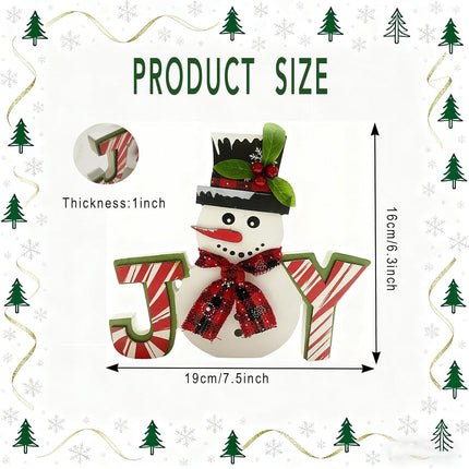 Wooden Snowman Christmas Decor – Indoor Winter Joy Block Sign for Home & Mantel