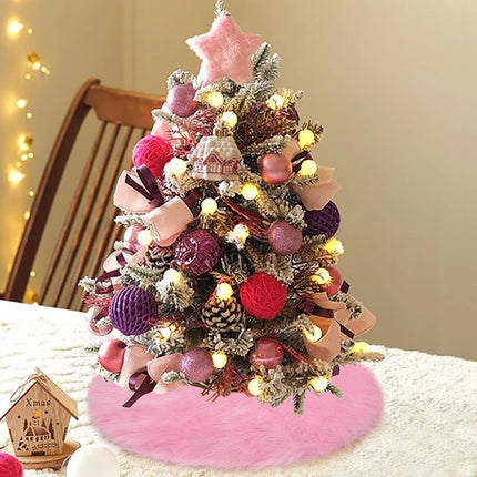 Mini Pink Christmas Tree Skirt – 15" Fluffy Pastel Fur Rug for Tabletop Tree Decor