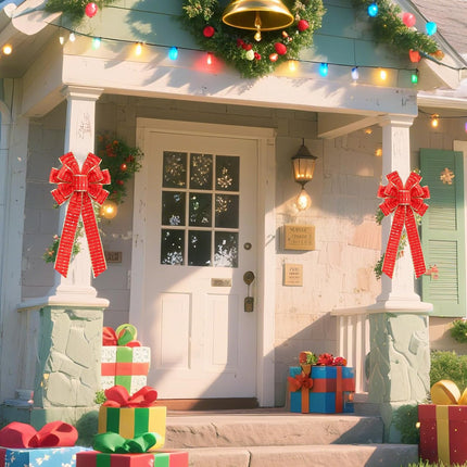 2PCS Red Gold Velvet Christmas Bows 11"x19.6" for Tree, Wreath, Door Decor