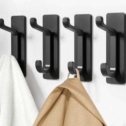 6-Pack Black Wall Hooks – 13LB Adhesive Hangers for Bathroom & Bedroom