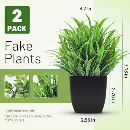 2 Pack Small Artificial Potted Plants Faux Greenery for Home Office Decor
