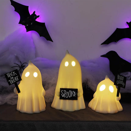 3-Piece Lighted Halloween Ghost Decor, Cute Tabletop Decorations for Home Indoor