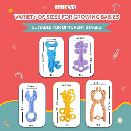 Baby Teether Toy – 5 Food-Grade Silicone Teething Toys with Safety Straps