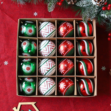 16-Piece Christmas Ornaments – 3.15" Shatterproof Red, Green & White Bulb Pendants
