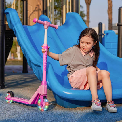 K03 Kids Kick Scooter 5" LED Wheels Adjustable Handlebar Anti Slip Deck Pink