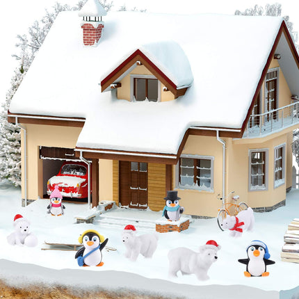 12PCS Winter Resin Penguin Polar Bear Snowflake Mini Christmas Figurines