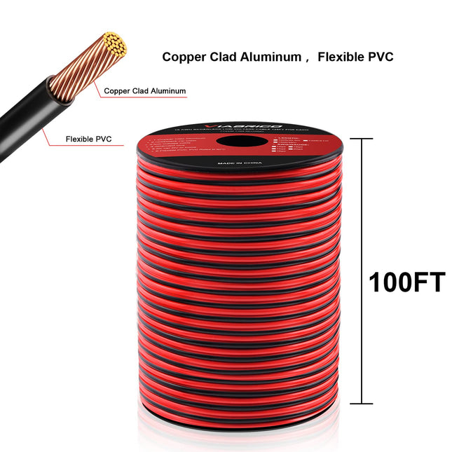 16AWG Automotive Electrical Wire 100FT, 2 Conductor Red/Black Cable