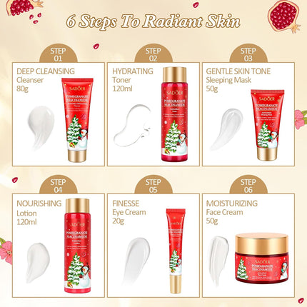 6PCS Christmas Skincare Gift Set – Pomegranate Moisturize & Hydrate