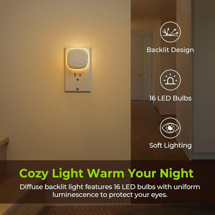 4 Pack Plug-In LED Night Lights with Motion and Dusk-to-Dawn Sensors, Dimmable 2200K