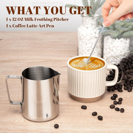 12oz Stainless Steel Milk Frothing Pitcher – Clear Scale for Espresso & Latte