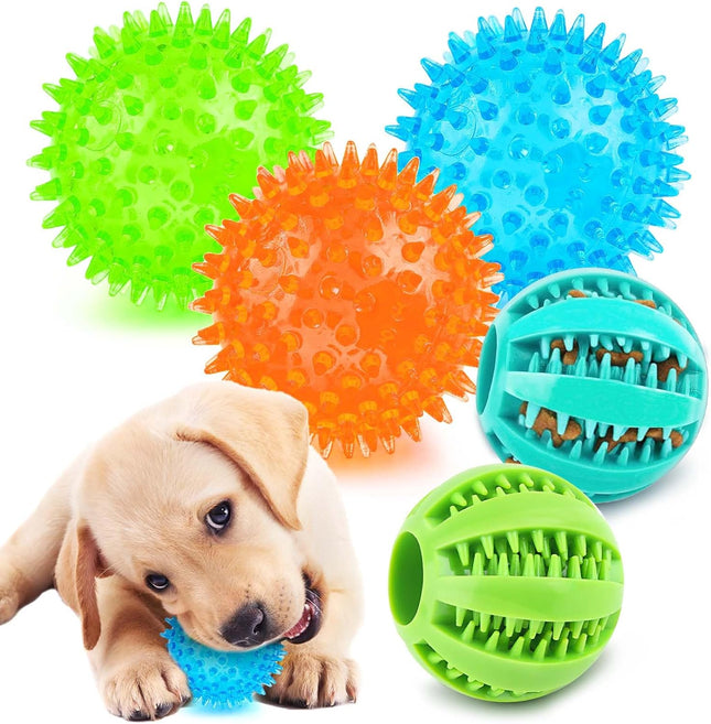 5PCS Interactive Dog Balls Squeaky & Teething Chew Toys for Small Dogs
