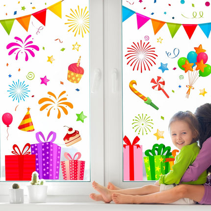 Happy New Year Window Decals – 6-Pc Colorful Reusable Party Decorations