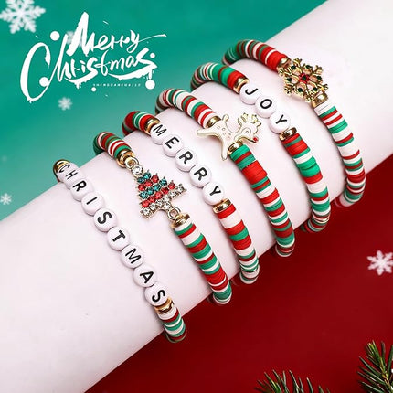 6 Pack Christmas Bracelets for Women Men Teens Beaded Stretch Charms