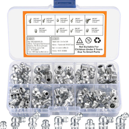 60 Pcs Metric Grease Fittings Kit M6 M8 M10 Hydraulic Grease Zerk Assortment