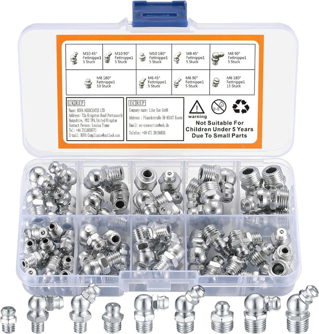 60 Pcs Metric Grease Fittings Kit M6 M8 M10 Hydraulic Grease Zerk Assortment