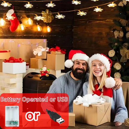 Christmas Snowflake Lights – 9.8FT Warm White Battery LED String Décor