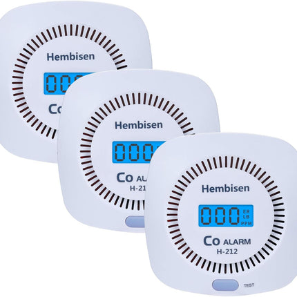 3-Pack Hembisen Carbon Monoxide Detectors with Digital Display, Battery Operated