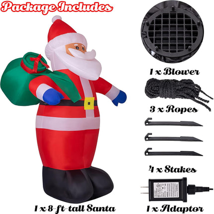 8 FT Christmas Inflatable Santa – Yard Decor with Built-in LED Lights