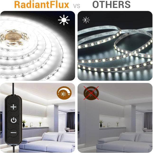16.4ft White LED Strip Lights 300 LEDs Dimmable Remote Control Cuttable LED Tape