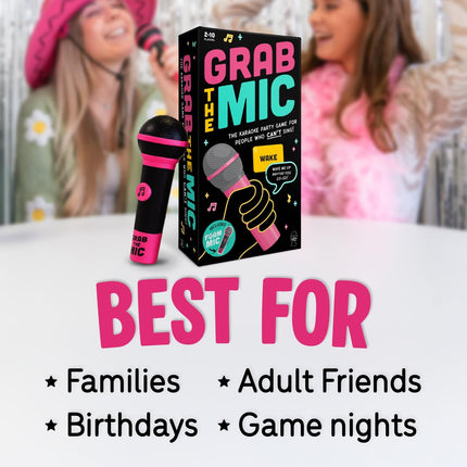 Grab The Mic Family Karaoke Board Game with Foam Mic Ages 8+ 2-10 Players
