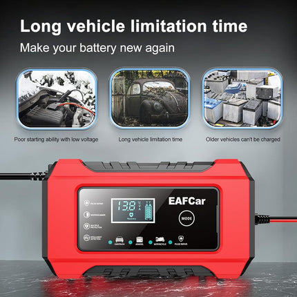 12V 6A Car Battery Charger – Smart Trickle Charger & Maintainer with Temp Compensation