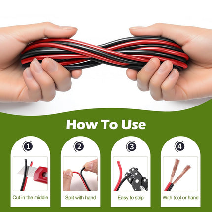 16 Gauge Wire 100FT – 16/2 AWG Red/Black Electrical Wire for LED Strips & Autos