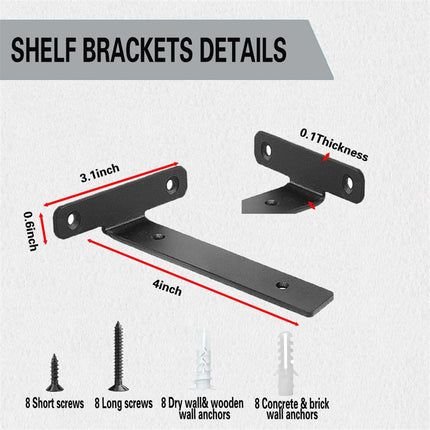 4 Pack Floating Shelf Brackets – 4-Inch Heavy Duty Black Metal L Brackets
