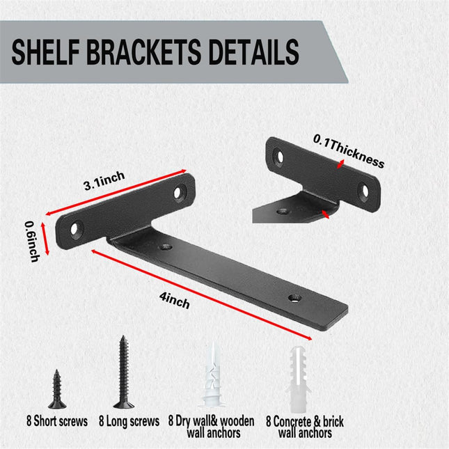4 Pack Floating Shelf Brackets – 4-Inch Heavy Duty Black Metal L Brackets