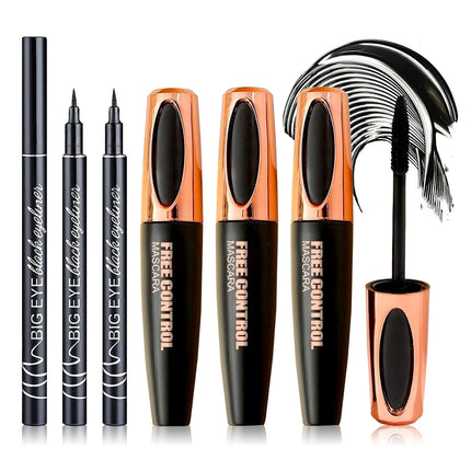 6PCS Black Mascara & Eyeliner Set, Waterproof, Smudge-Proof, Volumizing & Lengthening Makeup