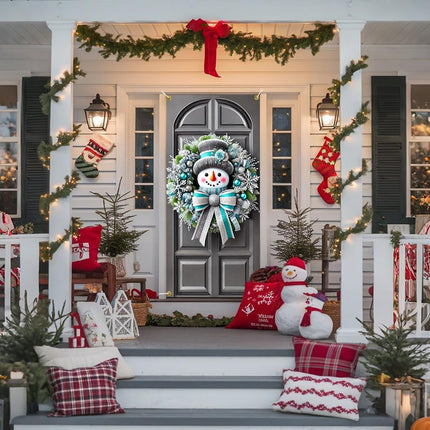 Christmas Door Banner 71x35 Inch: Snowman Wreath Design in Silver & Blue Theme