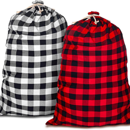New Upgraded Large Fabric Drawstring Gift Bags – 47x28 Inch, 2 Pcs Buffalo Plaid Big Gift Bags