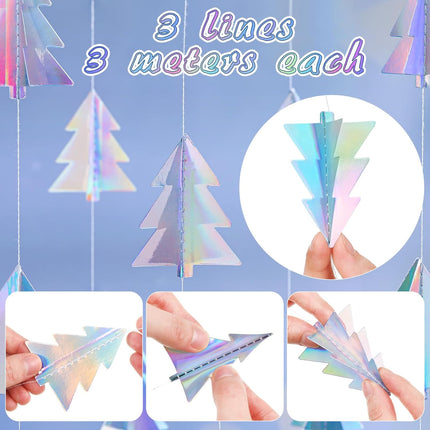 3PCS Iridescent Christmas Garland – 30ft 3D Paper Streamers for Holidays