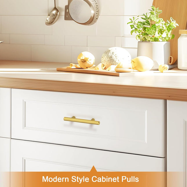 5-Pack 3" Center-to-Center Gold Cabinet Pulls – Modern T-Bar Drawer & Dresser Handles