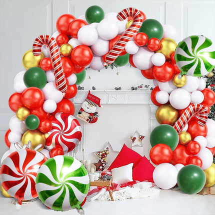 126-Pcs Christmas Balloon Garland Arch Kit Red, Green & White with Gingerbread Theme