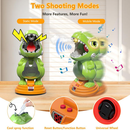 Moving Dinosaur Shooting Game Toy with Gun Lights Sound Mist Spray for Kids