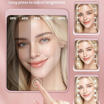 30X Magnifying Compact Makeup Mirror with Light, Rechargeable, 3 Lighting Modes, Pink
