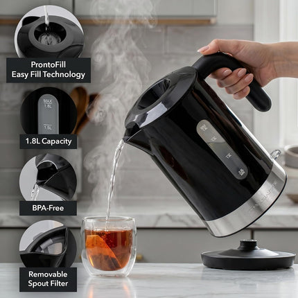 1.8L Electric Tea Kettle 1500W Fast Boil Water Boiler Black KP413B BPA-Free