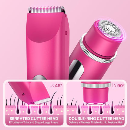 Bikini Trimmer for Women 2 in 1 Rechargeable Electric Razor IPX7 Waterproof Pink
