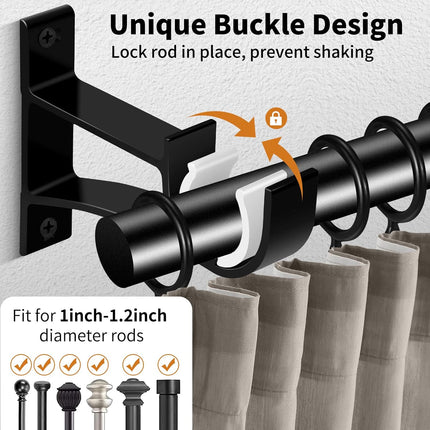 4 Pack Heavy Duty Curtain Rod Brackets Black Holders for 1 Inch Rods