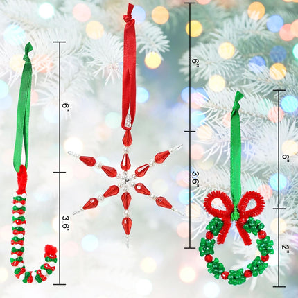 30PCS Christmas Beaded Ornament Kit – DIY Snowflake, Wreath & Candy Cane