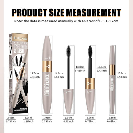 2-in-1 Mascara & Eyeliner Set Waterproof Volumizing Lengthening Black