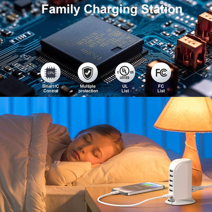 Upoy Multi-Device Charging Station – 5 USB + 1 USB-C Fast Charger Tower for Apple & Android