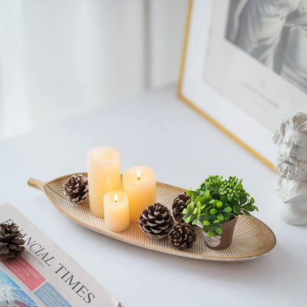 16-Inch Leaf Shaped Wooden Decorative Tray, Boho Key Bowl for Entryway and Living Room